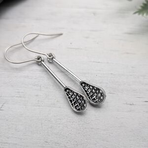 Elegant Silver Lacrosse Stick Drop Earrings